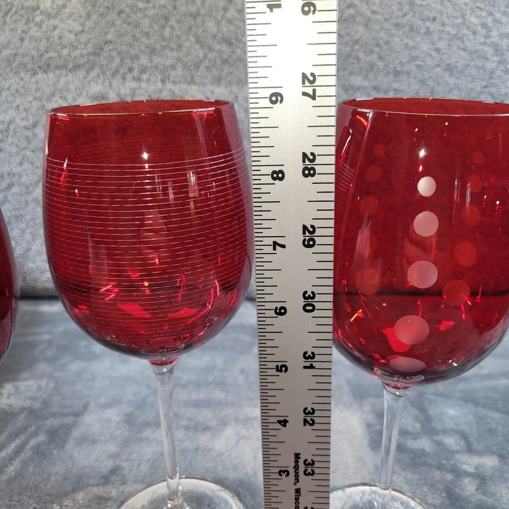 Mikasa Cheers Ruby Red Wine Glasses Set of 4 Etched Crystal Stemware 5072026